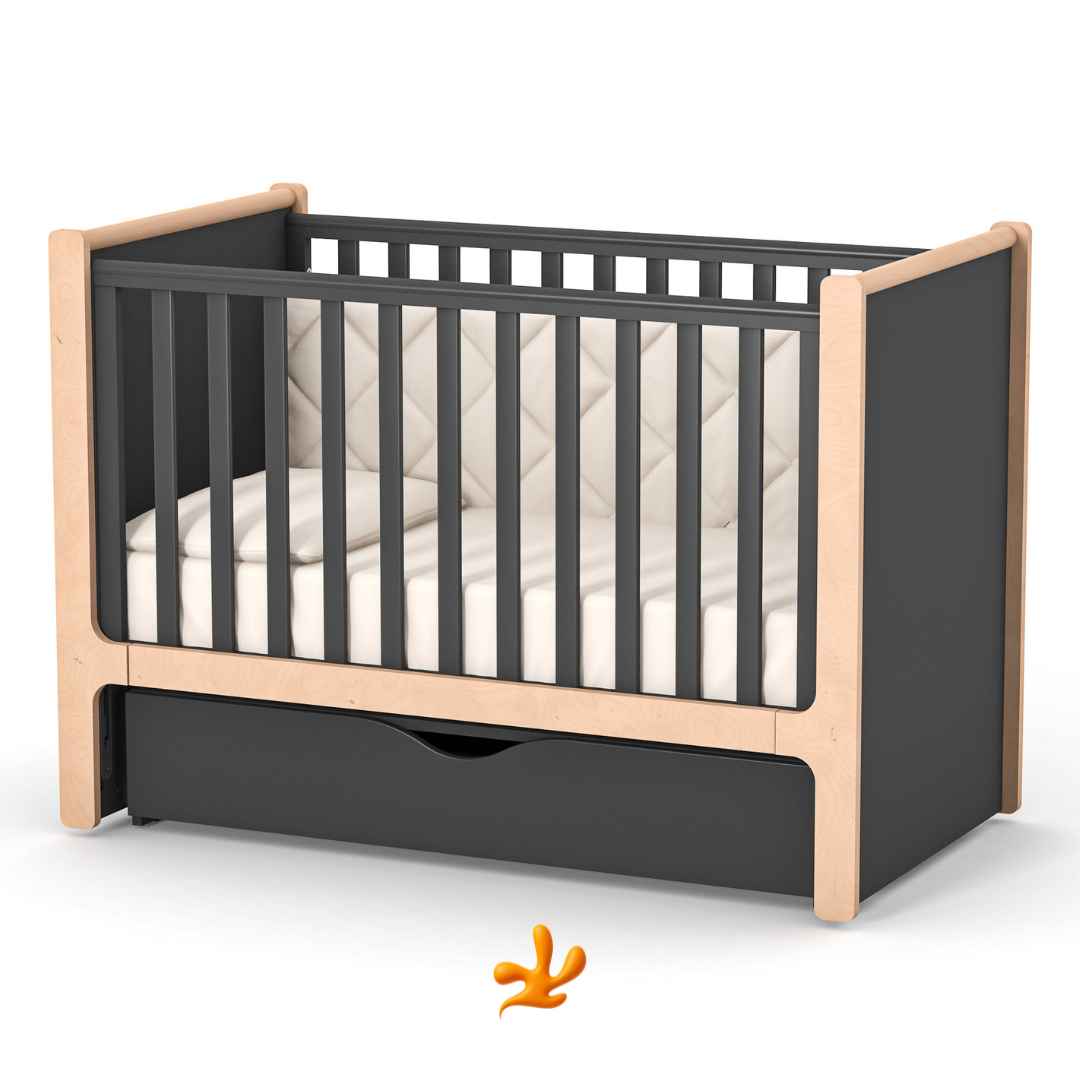 Houpací mechanismus Gekko pro uklidňování dítěte. Vhodný pro postýlky Markito. S úložným šuplíkem na věci. Grafit.